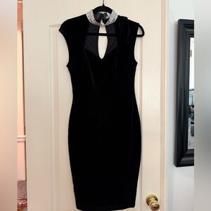 Black velvet cocktail dress with rhinestone collar size L